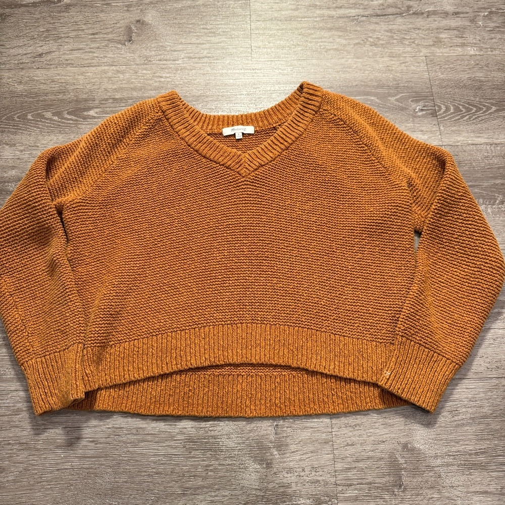 Madewell Sweater Womens S Orange 100% Cotton V-Neck Knit Pullover Casual Boho